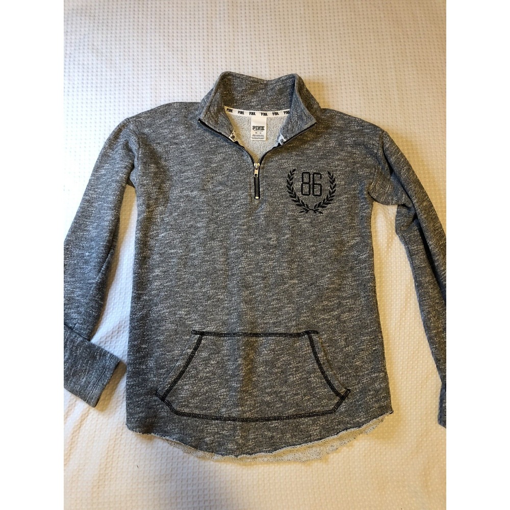 Victoria's Secret 86 - XS - 1/4 Zip Woman's - Pullover Pocket Gray Sweatshirt 86